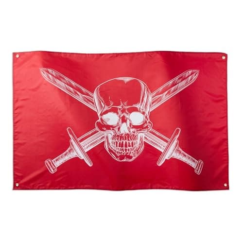 Image of Runesol Red Pirate Flag - 91x152cm, 3ft x 5ft, Skull And Crossbones, Gothic, Inside/Outside