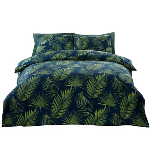 Image of Rapport Home Palma Tropical Green Single Duvet Cover Set - 180TC Microfibre Bedding & 1 Pillowcase - Soft, Easy Care & Oeko-Tex Certified 135x200 cm