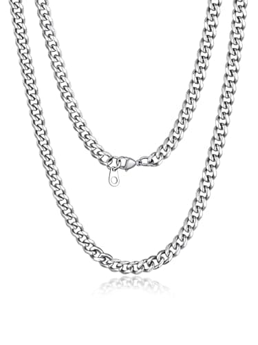 Image of Suplight Men Silver Necklace Chains 6mm Sturdy Miami Cuban Chain Mens 20inch 316L Stainless Steel Necklaces Hip Hop Rapper Waterproof Men's Jewellery Gift for Boyfriend Son