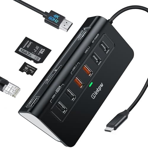 Image of intpw USB C Hub Ethernet, 10-in-1 Docking Station USB C 10Gbps with 4K@60Hz HDMI, Type-C & 2 Type-A 3.2, 2 USB-A 2.0, PD 100W, SD/TF, Aluminum USB Hub for Laptop, iPhone 16/15 Series, MacBook Air/Pro