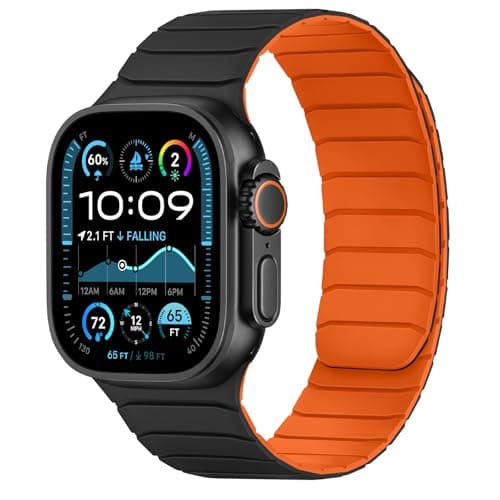 Image of Tasikar Magnetic Straps Compatible with Apple Watch 49mm 46mm 45mm 44mm 42mm Soft Silicone Replacement Loop Wristband for iWatch Ultra 3 2 1 SE Series 11 10 9 8 7 6 5 4 3, Black-Orange