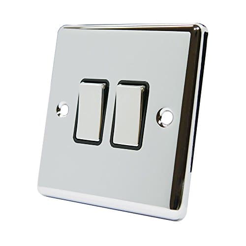 Image of AET CPC2GSWIBC 10 A 2-Gang 2-Way Polished Chrome Classical Double Light Switch with Black Insert Metal Rocker Switches