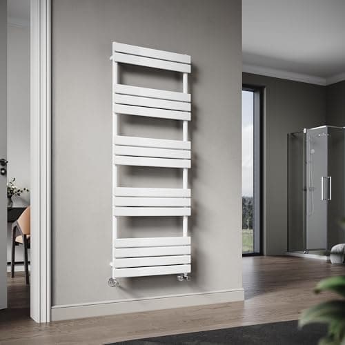 Image of ELEGANT Flat Panel Heated Towel Rail White Bathroom Wall Mounted Ladder Radiator 1600 x 600 mm Modern Central Heating Towel Warmer