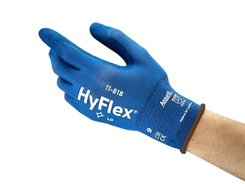 Image of Ansell HyFlex 11-818 Professional Work Gloves, Mechanical Gloves with Improved Grip, Patented Comfort Technology, Multi-Purpose Gloves, Assembly, Mechanics, Blue, Size S (12 Pairs)