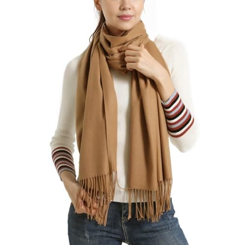 Image of vimate Pashmina Scarfs for Women, Light Tan Camel Pashmina Scarves and Wraps for Women(UK-Camel)