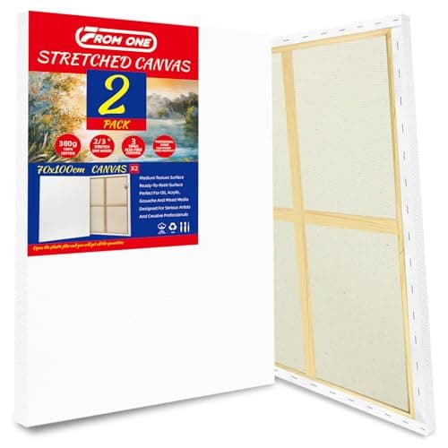 Image of Stretched Canvas 70x100cm Set of 2 – Large Format Gallery Wrap 380gsm 100% Cotton Duck for Oil Painting & Acrylics, Triple Acid-Free Gesso, Warp-Resistant Kiln-Dried Pine Frame, Ready to Paint