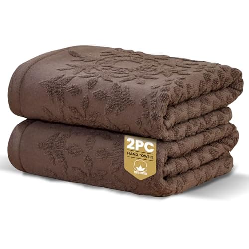 Image of Rapport Home 2-Pack Versailles Jacquard Hand Towels | 50x85cm 100% Cotton 500GSM | Absorbent & Soft Bathroom Towel Set | Oeko-Tex Certified Mushroom Latte
