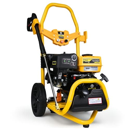 Image of RocwooD Petrol Pressure Washer Max 3190 PSI 7HP Electric Start 10 Litre High Power Jet Portable Driveway Garden Car Wash Patio Deck Fence Yellow Accessories Lance Nozzle