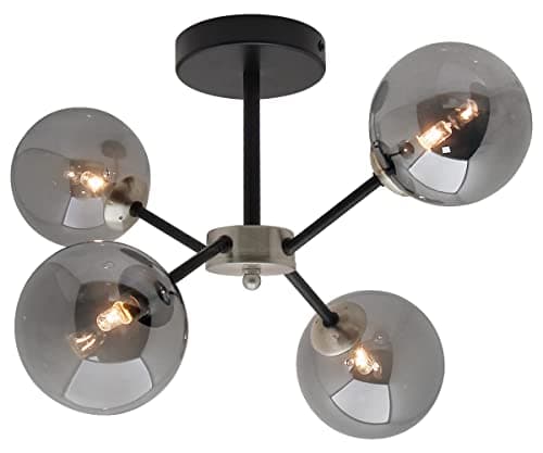 Image of 4 Light Cluster Ceiling Spotlight Glass Globe Lamp Shades Smoked Grey, Semi Flush Mount Black Modern Light Fitting H3059 with G9 LED 5w Warm