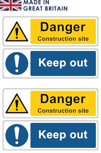 Image of The Signal Range Pack of 2 signs 300mm x 200mm x 3mm with rounded corners - Danger construction site Keep out (with brass eyelets)