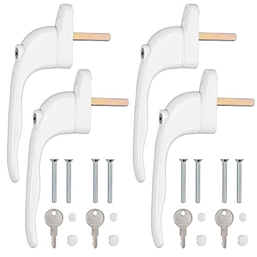 Image of Kamtop 4 PCS Window Handles, Universal Lockable Inline Replacement Window Handles with Key, Aluminum Left or Right Espag Handles for UPVC Window with 43mm Spindle Length, White