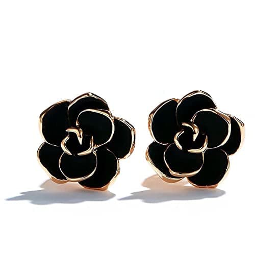 Image of Black Rose Flower Vintage Rose Gold Plated Stud Earrings for Women Girls Piercings Ear Fashion Elegant Vintage Wedding Jewelry Gifts for Birthday Hypoallergenic