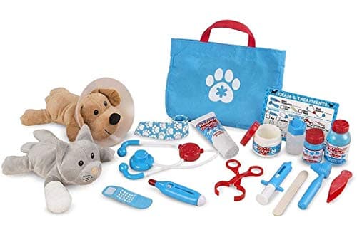 Image of Melissa & Doug Examine & Treat Pet Vet Play Set – 24-Piece Pretend Play Kit with Plush Dog & Cat, Stethoscope & Bandages – Interactive Toy for Kids Age 3 Plus