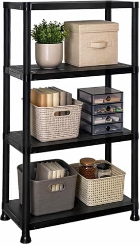 Image of DIVCHI 4 Tier Plastic Storage Shelving Unit | Heavy Duty Shelf Rack for Home, Garage, Office & Utility Room | Shelf Rack (Black)
