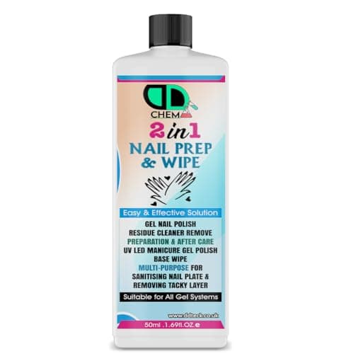 Image of Prep + Wipe Gel Nail Polish Residue Cleaner Remover, Preparation & After Care, UV LED Manicure Gel Polish Base Wipe, Multi-Purpose for Sanitising Nail Plate 50ML CAP