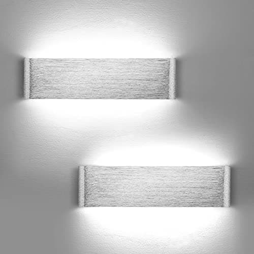 Image of Lightess 2 Pack Led Wall Lights 31cm Long Wall Lamp Indoor Aluminum Up Down Wall Lighting for Bedroom Living Room Silver Wall Scone for Morden Kitchen Dining Room Silver Wall Lights - Cold White