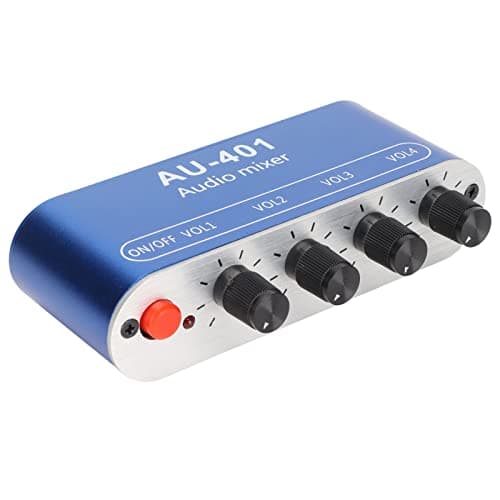 Image of Mini Audio Mixer, 4 Channel Line Mixer with 3.5mm Stereo Jack, 4 Input 1 Stereo Output & Volume Adjustment, DC 5V-12V Stereo Mixer for PC, Phone, Laptop, Headphone, Small Clubs or Bars
