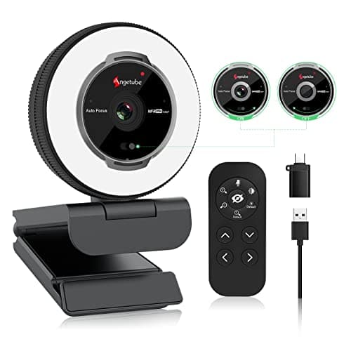 Image of Angetube Streaming Webcam with Microphone - 1080P 60FPS USB Web Cam with Ring Light and Remote Control - HD Webcam with 5X Digital Zoom Built in Privacy Cover for PC|Computer|Laptop|Mac|Desktop
