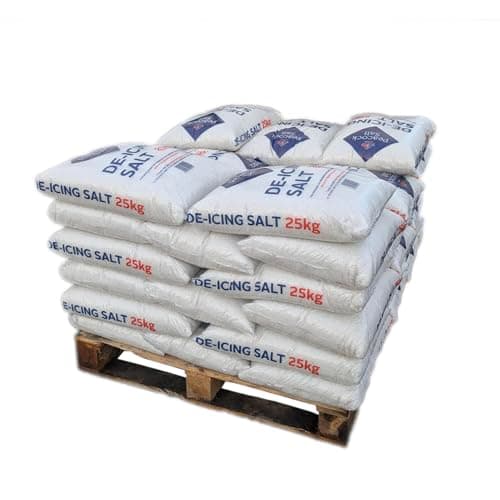 Image of White De-Icing Salt, 25KG Bags, 40 Bags per Pallet (40 x 25kg Bags | 1000kg) De-Icing Rock Salt Grit for Clearing Roads Paths and Driveways of Ice and Snow and Weed Control