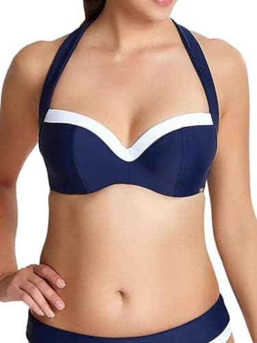 Image of Panache Women's Plus Anya Cruise Bra Sized Molded Padded Multiway Bikini Top, Navy/White, 32GG US
