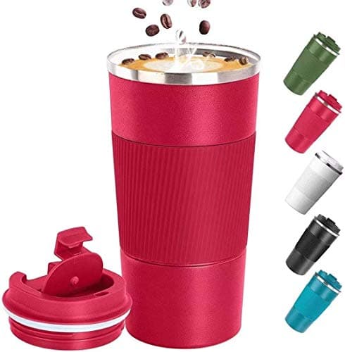 Image of Big seller Coffee Cup, Vacuum Reusable Leakproof Double Wall Coffee Cup, Insulation Stainless Steel Eco-Friendly Travel Office Mug for Hot Coffee Tea and Cold Drinks, 17oz/500ml, red