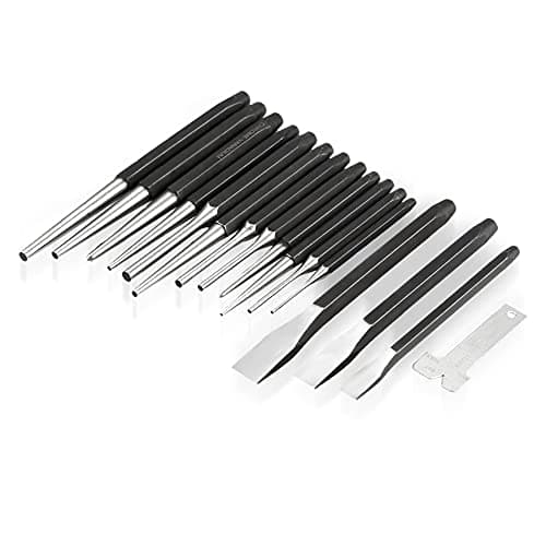 Image of Mechanics Punches and Chisel Set, 16Pcs Pin Punch Center Punch Cold Chisel Punch Set, High Hardness Chrome Vanadium Steel Center Tapered Chisel Punch Set with Bag and Cold Gauge for Punching Work