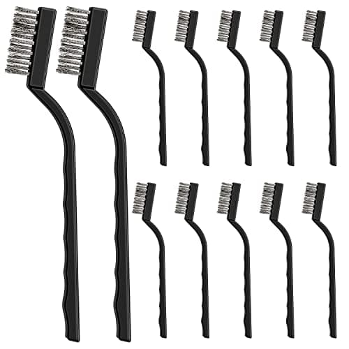 Image of 12 Pcs Wire Brush Set Plastic Handles Stainless Wire Brush for Cleaning Rust, Metal Work Pieces, Welding Slag and Rust, Greasy Dirt (Black)