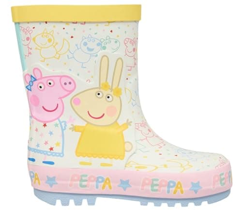 Image of Peppa Pig Girls Wellington Boots – Kids Welly Boots with Rebecca Rabbit Design – Toddler Wellies for Rainy Days (Off-White UK 6-EU23)