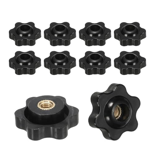 Image of PATIKIL M5 x 25mm Clamping Nuts, 10 Pcs Through Hole Star Knob Screws Female Thread Screw-On Grip Handle Nuts for T-Track Bolts Mechanical Equipment, Black