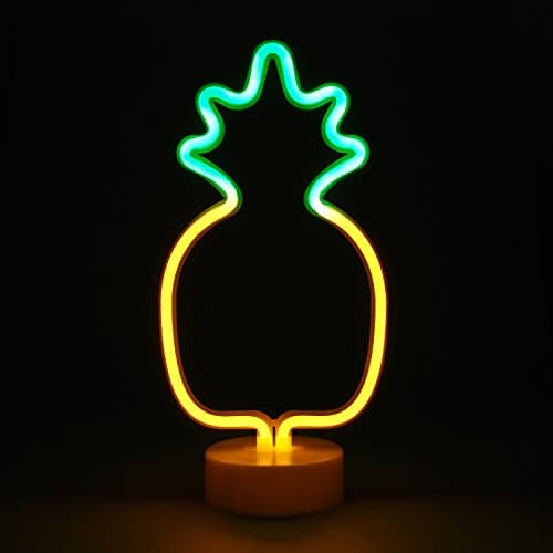 Image of simpa LED Novelty Neon Light - PINEAPPLE YELLOW - Choose from various designs & colours - Ideal for your home, office desk or as a gift - USB power cable included. Uses 3 x AA Batteries Not Supplied