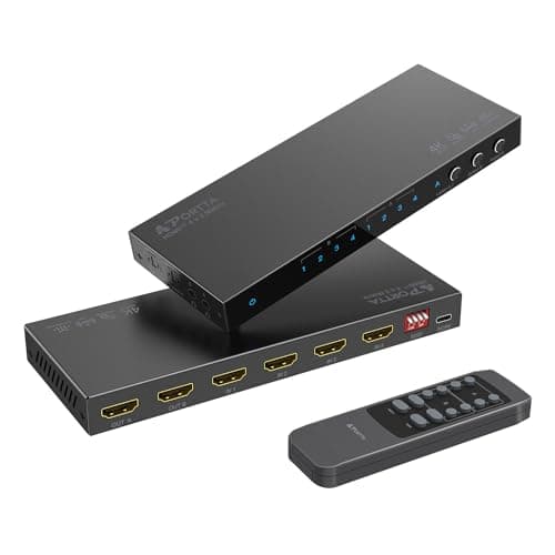 Image of PORTTA HDMI Matrix 4 in 2 out 4K 60Hz 4:4:4, 4x2 Switch Splitter with optical 3.5mm Audio Extractor, 16 EDID Modes, IR Remote Support HDMI 2.0b, HDCP 2.2/2.3, HDR, ARC, 3D, 18Gbps - Downscaler
