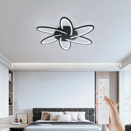 Image of JAZME 79W LED Acrylic Chandelier Ceiling Light Dimmable with Remote, 6000LM Cool White Creative Petals Design Flush Mount for Living Room Bedroom Dining Room Hallway, 64cm Diameter, White