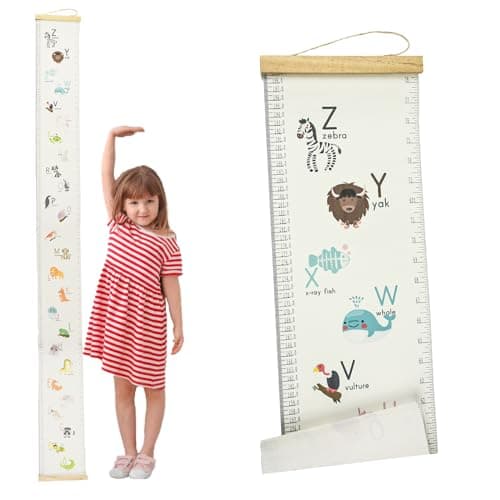 Image of Surplex Hanging Measurement Ruler for Kids, Baby Height Growth Chart Nursery Wall Hanging Height Chart Removable Canvas Wood