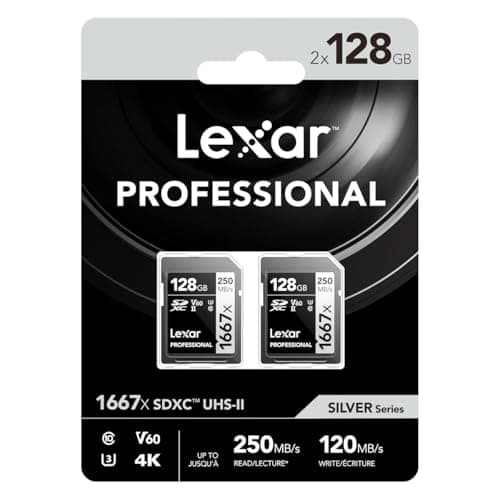 Image of Lexar 128GB (2-Pack) Professional 1667x SDXC Memory Cards, UHS-II, C10, U3, V60, Full-HD & 4K Video, Up To 250MB/s Read, for Professional Photographer, Videographer, Enthusiast (LSD128CBNA16672)