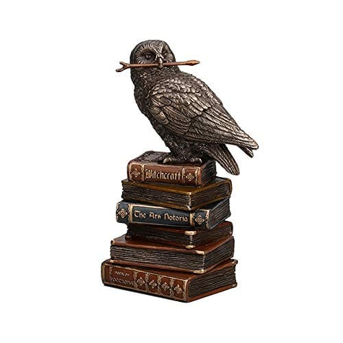 Image of Veronese Design 5 1/2 Inch Magic Wand Snowy Owl On Book Stack Cold Cast Resin Bronze Finish Statue Figurine