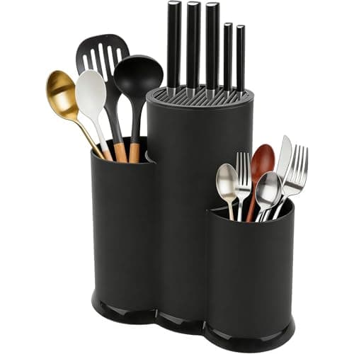 Image of 3-in-1 Utensil Holder, Knife Holder with Slots, Cutlery Holders, Black Kitchen Accessories for Organising Spoon Fork Chopsticks Knives