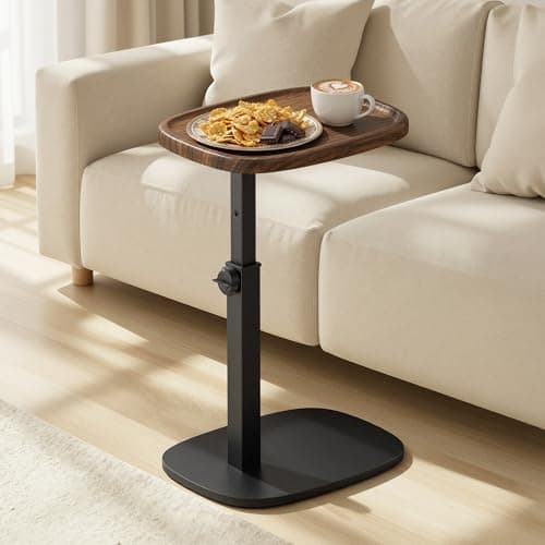 Image of VASAGLE Sofa Side Table, C-Shaped End Table, Bedside Table, for Small Spaces, Adjustable Height, for Living Room, Bedroom, 30 x 40 x 69 cm, Walnut Brown and Ink Black, LET363M101