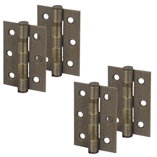 Image of Decoranddecor Door Hinges Internal - Fire Rated - 3inc / 76mm - Ball Bearing - Steel - Antique Brass - 2 Pairs