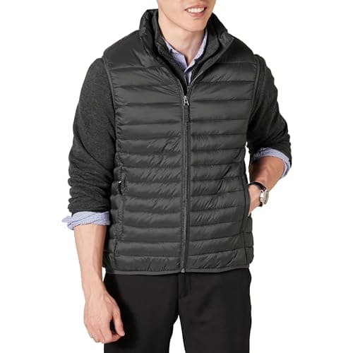 Image of Amazon Essentials Men's Lightweight Water-Resistant Packable Puffer Gilet, Dark Grey, XXL