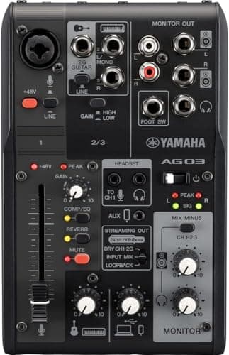 Image of Yamaha AG03MK2 3-Channel Live Streaming Mixer with USB Audio Interface, for Windows, Mac, iOS and Android, in Black