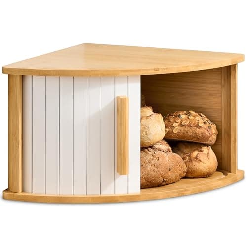 Image of Praknu Corner Bread Bin with Sliding Door – Space-Saving Bread Box – Keeps Bread Fresh Longer (White) – Easy Assembly with Instructions