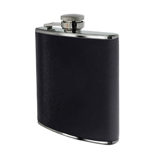 Image of Premier Housewares Black Leather Effect Stainless Steel Hip Flask Set | 8oz Flask With Matching Shot Glasses And Funnel | Stylish Gift Set With Textured Faux Leather Wrap