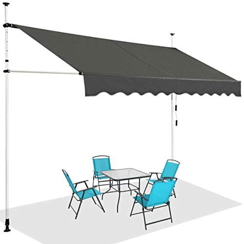 Image of COSTWAY 2M/3M/3.5M/4M Telescopic Canopy, Retractable & Adjustable Outdoor Clamp Awning with Crank Handle, Garden Patio Balcony Window Sunshade Shelter (Grey, 200 x 120 cm)