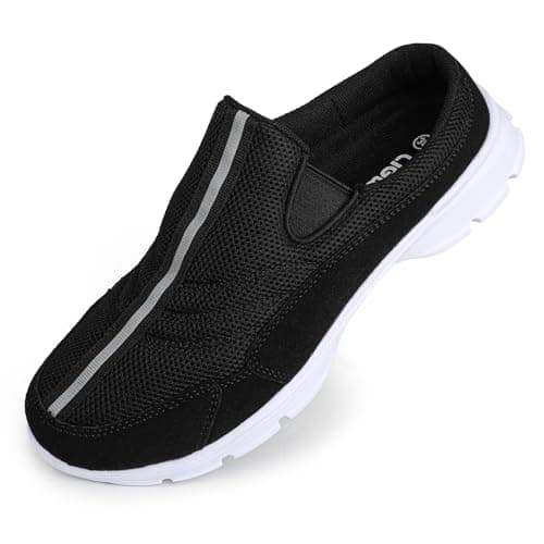 Image of riemot Womens Mens Slip on Mules Breathable Mesh Walking Mule Shoes Lightweight Non-Slip Garden Clogs Indoor Outdoor Backless Sneakers Black 11 UK/45 EU