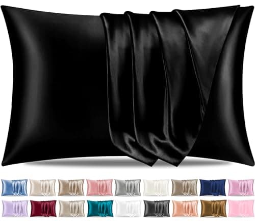 Image of Pamposh Satin Silk Pillowcases For Hair And Skin 2 Pack Standard Size with Envelope Closure (2 Pcs Pillowcases (50 x 75 cm), Black)