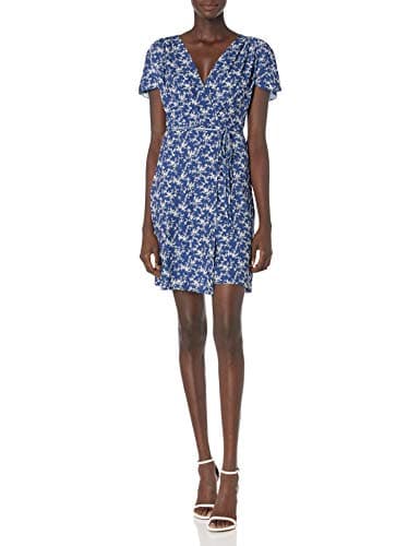 Image of French Connection womensJersey Wrap Dress Short Sleeves Dress - Blue - 4