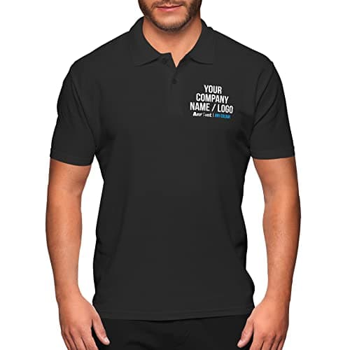Image of Personalised Work Polo Shirt Your Company Logo Image and Text Mens Custom Workwear Uniform, 3XL, Black