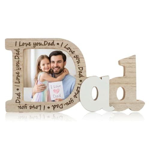Image of Daddy Birthday Gifts, Personalised Birthday Gift for Dad Picture Frames Decorations Wood Fathers Photo Frame Fit for Dad from Daughter Son Father's Day Present