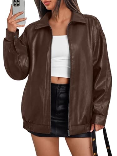 Image of Trendy Queen Womens Leather Jackets Oversized Faux Motorcycle Plus Size Moto Biker Coat Fall Outfits Fashion Clothes 2024, Brown, XXL
