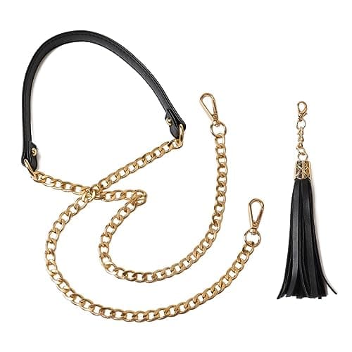 Image of BEAULEGAN Leather Chain Strap Replacement for Women Handbag Purse Crossbody or Shoulder Bag, 130 cm Long (Black Gold)